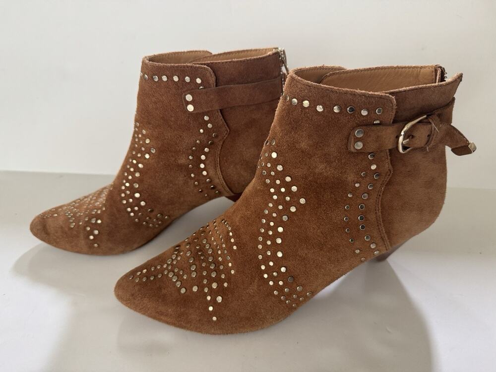 Joie Bickson Studded Suede Booties Womens 6.5 US / 36.5 EU Brown Boots Western